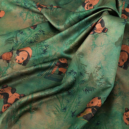 Panda Bamboo Print Tea Silk Satin Fabric - 59"W