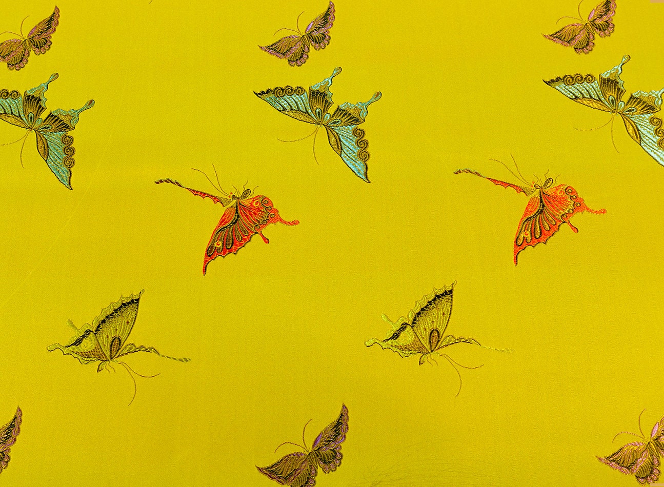 Black Silk Brocade Fabric: Butterfly Floral Jacquard (45"W)