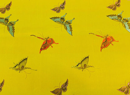 Black Silk Brocade Fabric: Butterfly Floral Jacquard (45"W)