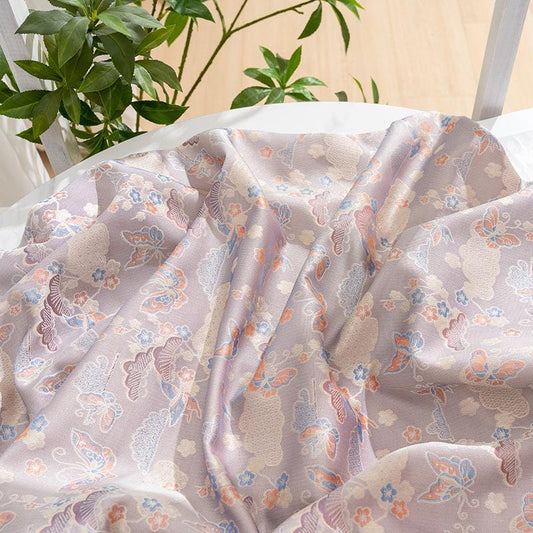 Nishijin Woven Silk Brocade: Gold Butterfly Floral Fabric, 59" Wide - Poppylollipop