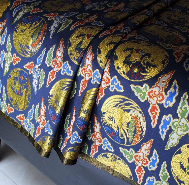 Red Chinese Brocade Fabric: Dragon & Cloud Jacquard (56" Wide)