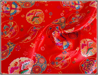 Red Butterfly Brocade Fabric: 59" Wide Silk Rayon Jacquard