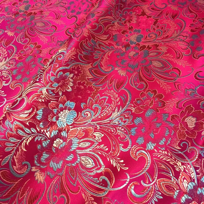 Tissu brocart à fleurs de pivoine : tissu de couture en rayonne pour cheongsam de 45 pouces de large