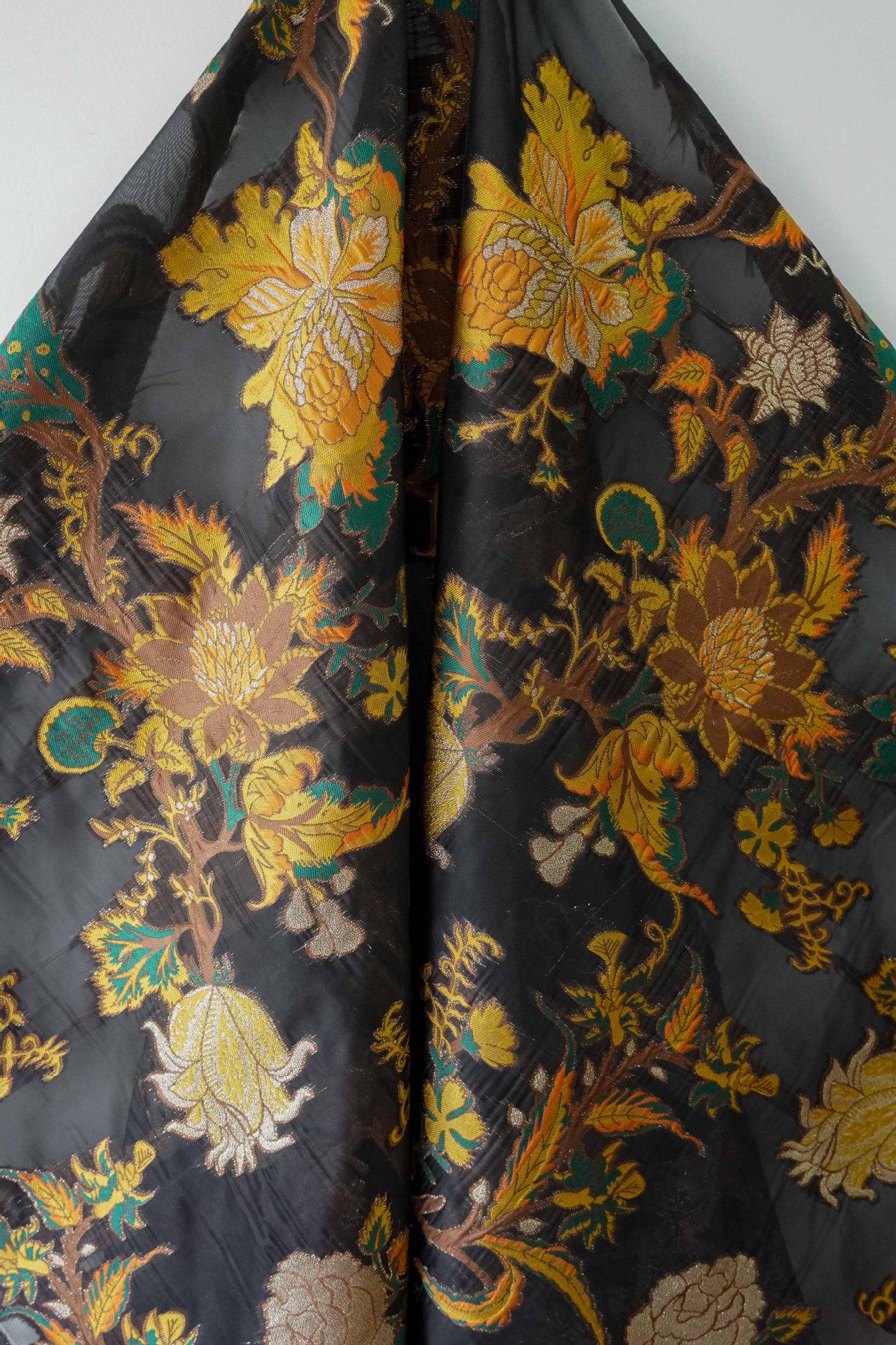 Yellow 3D Jacquard Organza Fabric: Embossed Dress Costume Sewing, 55"W