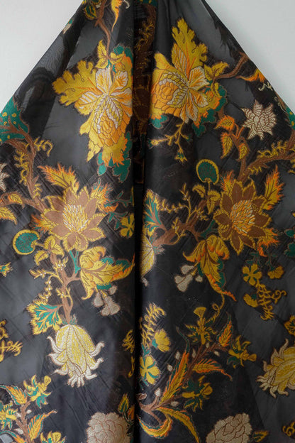 Yellow 3D Jacquard Organza Fabric: Embossed Dress Costume Sewing, 55"W