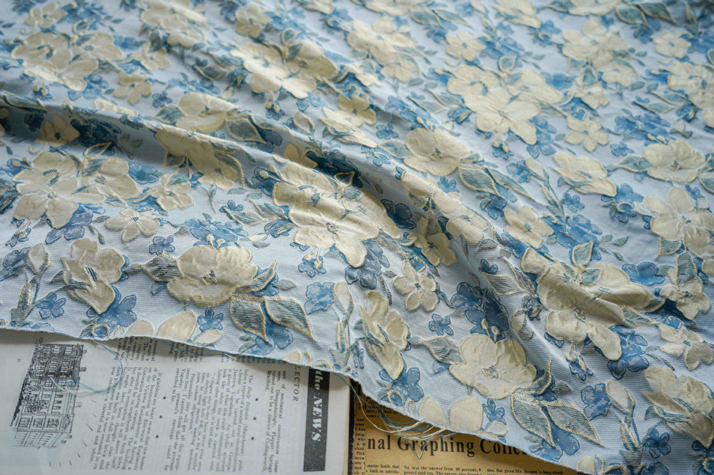 Gold Thread Jacquard Fabric: 3D Oil Painting Texture, Upholstery & Dress Sewing, 55" Wide