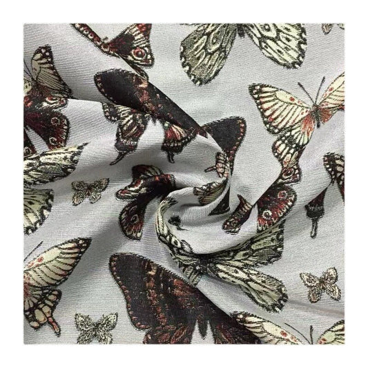 Butterfly Jacquard Fabric: 3D Texture Gold Thread Polyester, 65" Wide