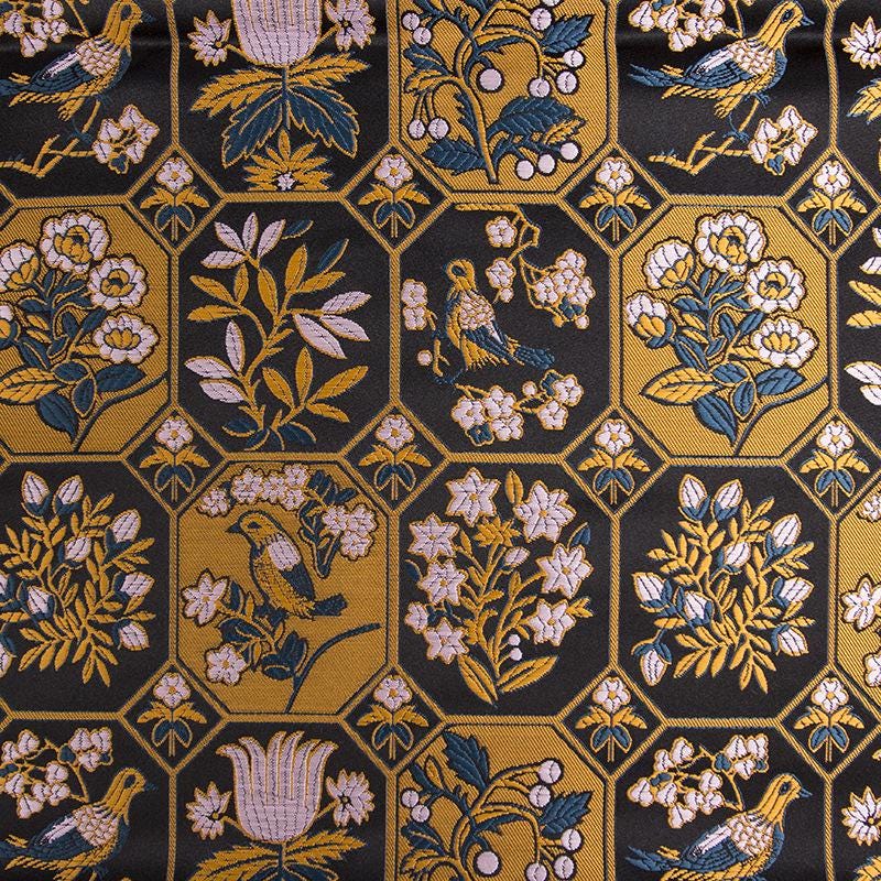 Black Floral Brocade Fabric: Chinese Rayon Blend, 58" Wide
