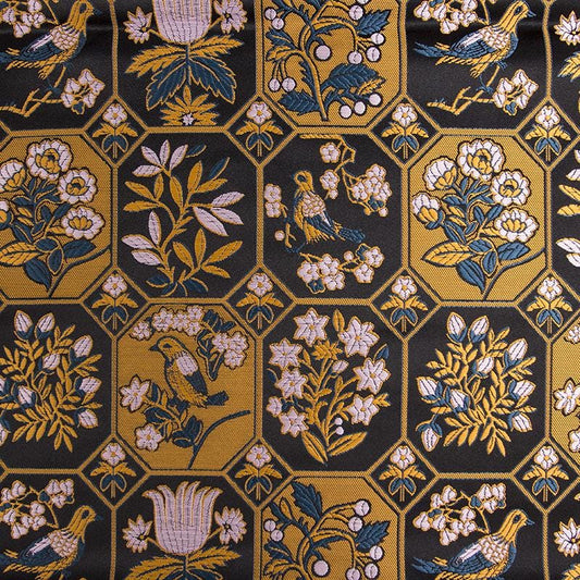 Tissu brocart floral noir : mélange de rayonne chinoise, 147 cm de large