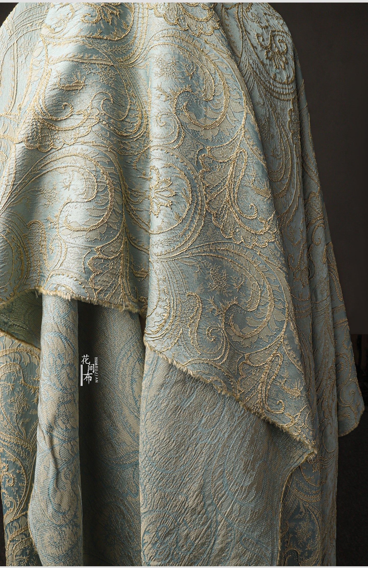 Gold Jacquard Fabric: 56" Wide Cotton Linen Blend, By The Meter