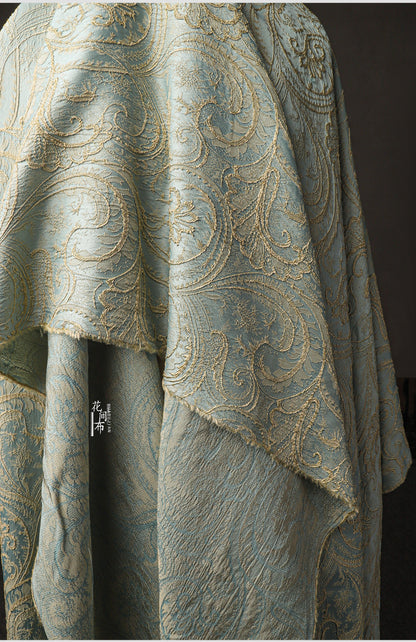 Gold Jacquard Fabric: 56" Wide Cotton Linen Blend, By The Meter
