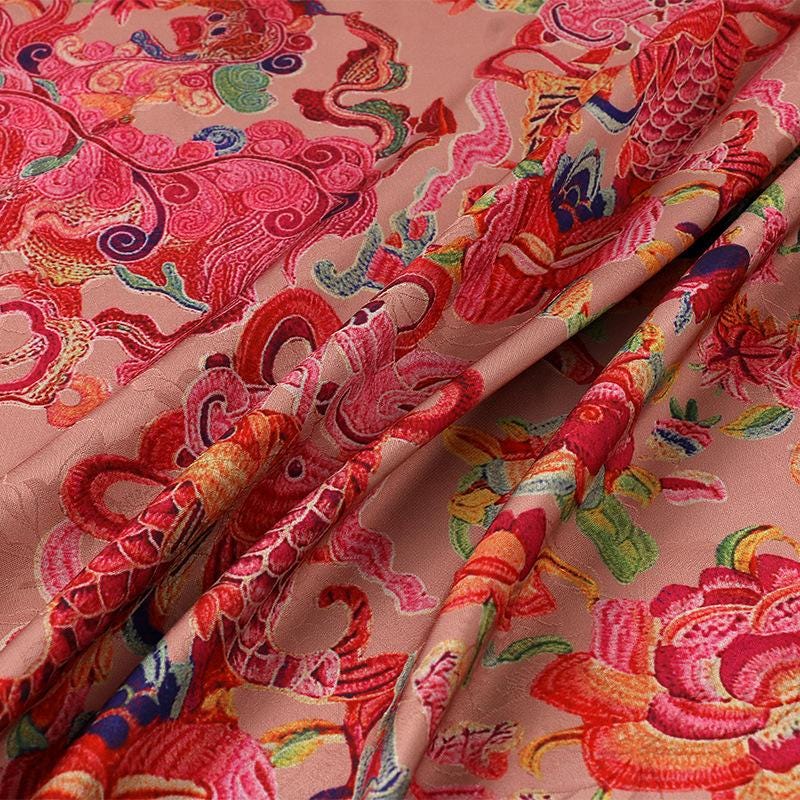 Ancient Painting Tea Silk Satin Fabric: 59"W Digital Print Upholstery