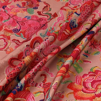 Ancient Painting Tea Silk Satin Fabric: 59"W Digital Print Upholstery