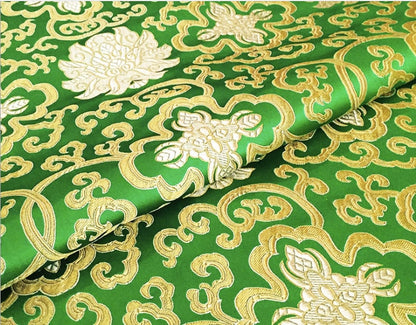 Green Floral Brocade Fabric: 59" Wide Rayon Upholstery Sewing Fabric