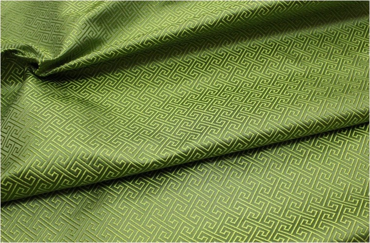 Chinese Brocade Fabric: Small Fret Pattern Silk Rayon Blend