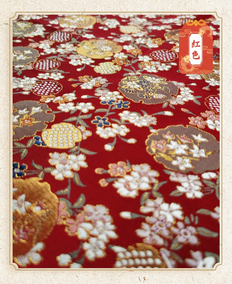 Japanese Dianthus Silk Brocade Fabric: Kimono Bowknot Sewing Material