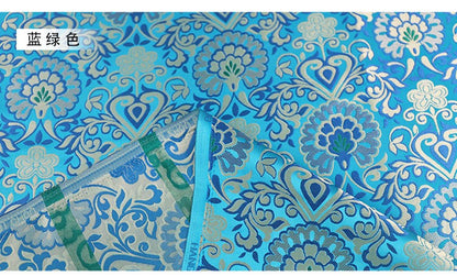 Blue Brocade Fabric: Chinese Mongolian Style Rayon Jacquard (29.5" Wide)