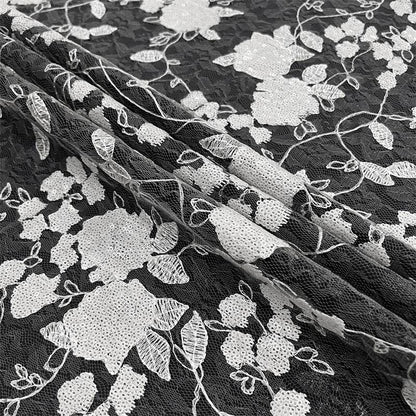 Peony Lace Tulle Fabric: Sequin Embroidery, DIY Wedding Gown Material