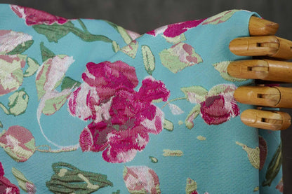 Blue Floral Embossed Jacquard Fabric ��� 3D Textur" Wide