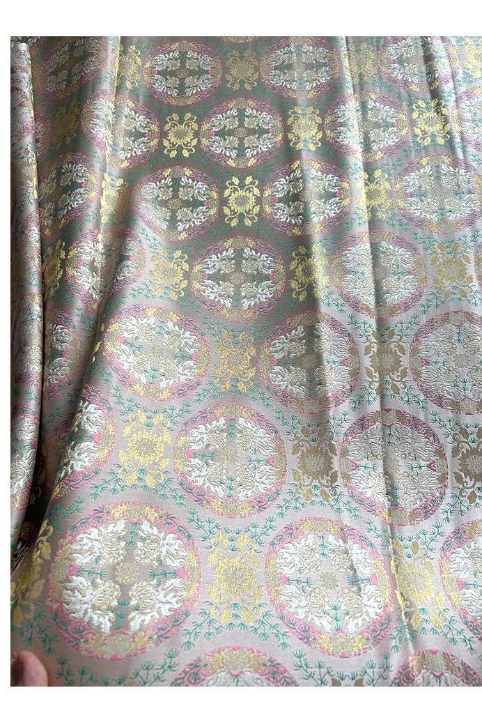 Tissu jacquard brocart à motif floral : style rétro poisson rouge, 150 cm de large