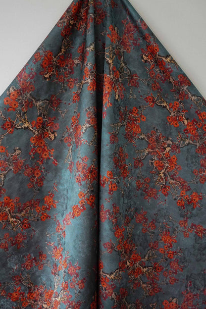 Tissu satin de soie « Thé aux fleurs de prunier » : ameublement et confection de costumes, 140 cm de large