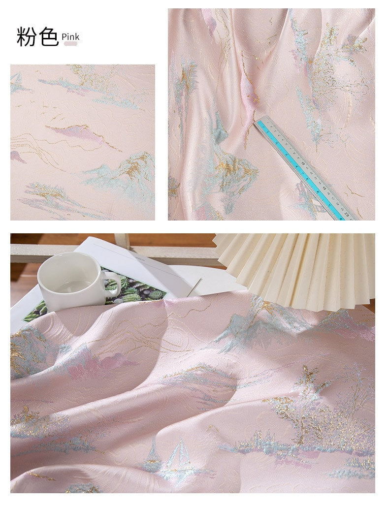 Gold Thread Jacquard Fabric: 3D Texture Upholstery, 56" Wide