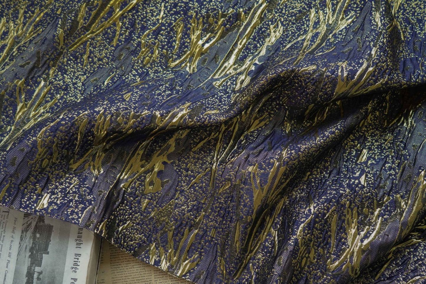 Gold Thread Jacquard Fabric: 3D Universe Galaxy Design, 56" Wide
