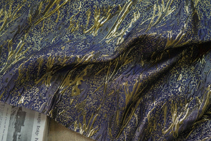 Gold Thread Jacquard Fabric: 3D Universe Galaxy Design, 56" Wide
