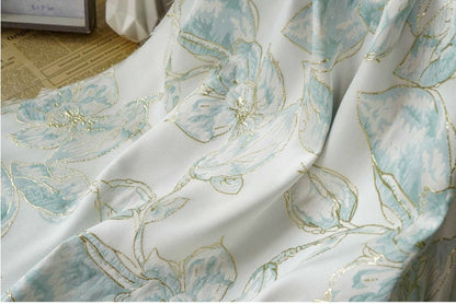 Gold Thread Floral Jacquard Fabric: 3D Oil Painting Texture, 57" Wide