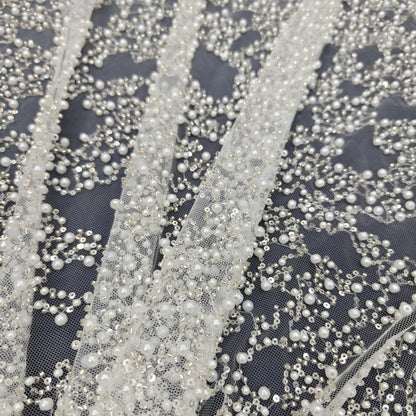 Beaded French Lace Fabric: Bridal Wedding Dress Gown Material - 50"W