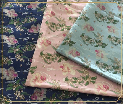Aqua Blue Goldfish Silk Brocade Fabric: 59"W Emperor Robe, Cheongsam