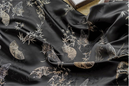 Gold Thread Jacquard Fabric: Butterfly & Fan Design, 58" Wide