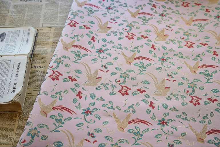 Birds Jacquard Satin Fabric: Brocade Sewing Material, 59"W