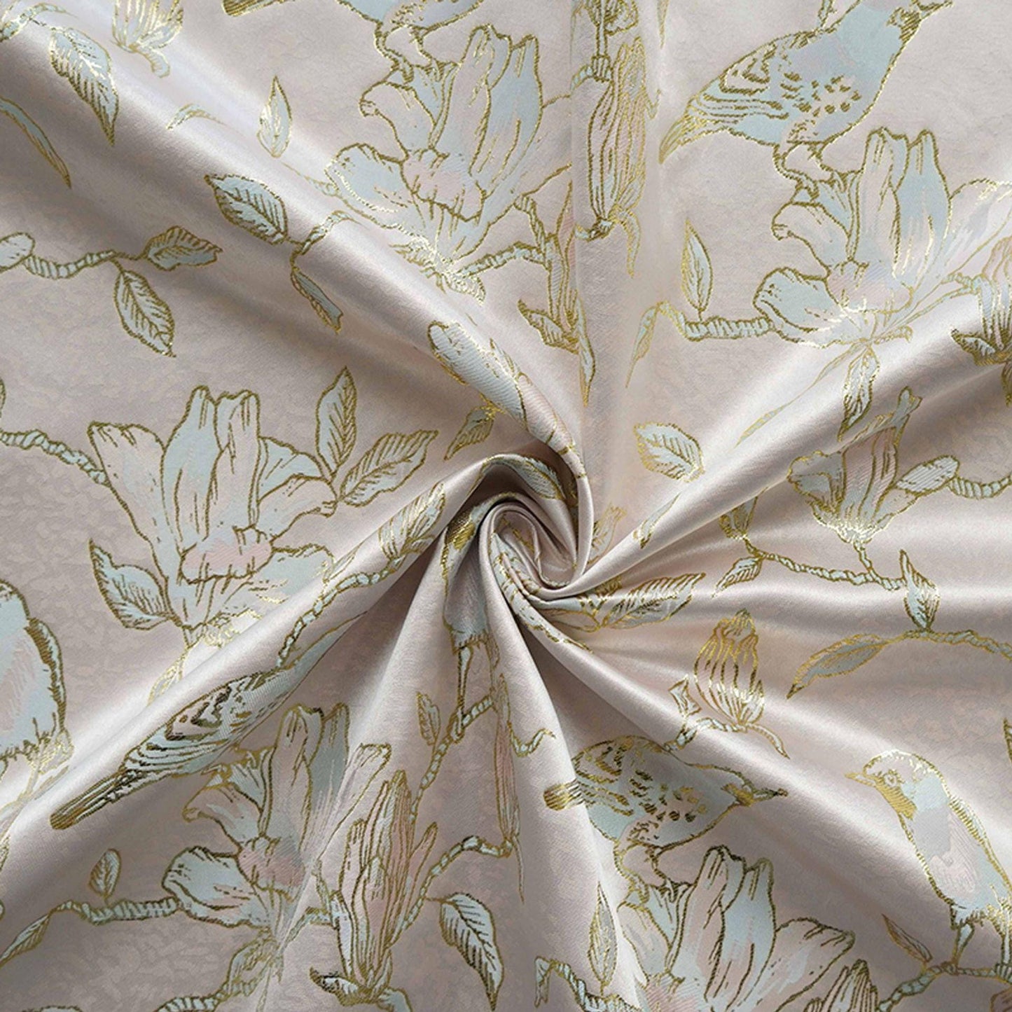 Floral Gold Jacquard Satin Fabric: Brocade Textile, Dressmaking & Upholstery (64" Wide, By The Meter)