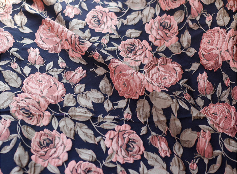 Dahlia Floral Jacquard Fabric: 3D Wrinkle Texture, 56" Wide