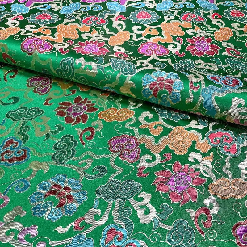 Lotus Flower Brocade Fabric: Chinese Cheongsam Style, 27.5"W