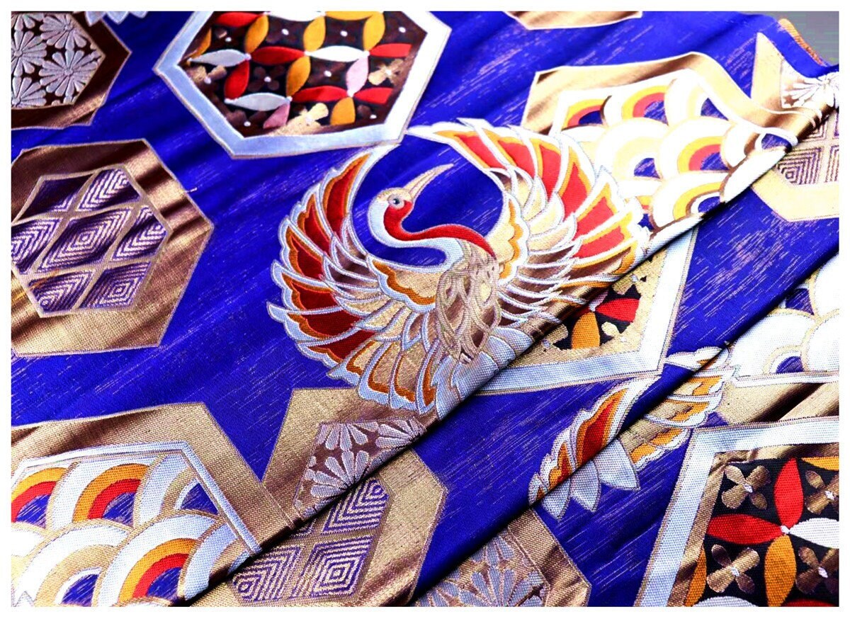Crane Jacquard Satin Fabric: Birds Pattern, Costume Decor (by the meter)