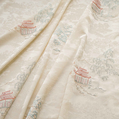 Embroidered Jacquard Fabric: Apricot Ancient Paintings, 59" Wide