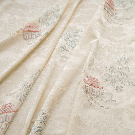 Tissu jacquard brodé : Abricot, motifs de peintures anciennes, 150 cm de large