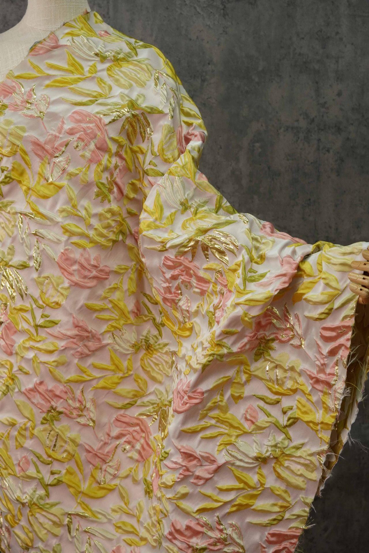 Gold Thread Jacquard Fabric: Retro Palace Style Damask, 53"W By The Meter
