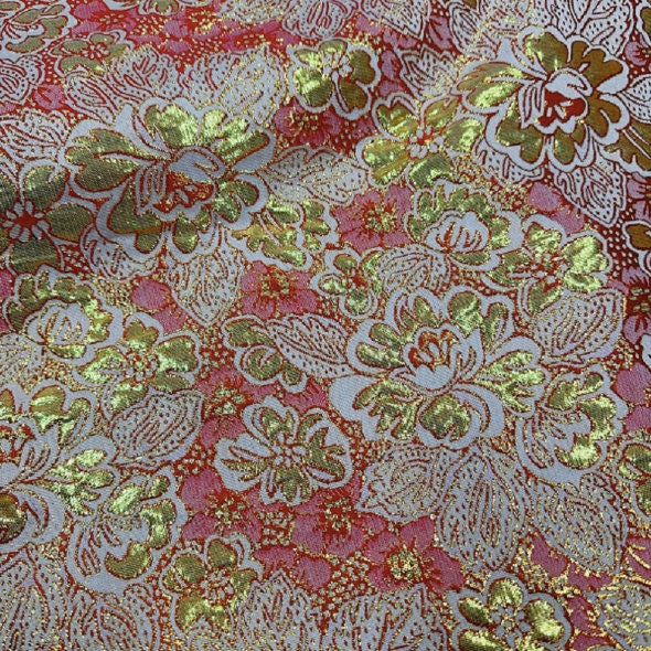 Gold Thread Floral Jacquard Fabric: 3D Texture, 59" Wide By 1 Meter