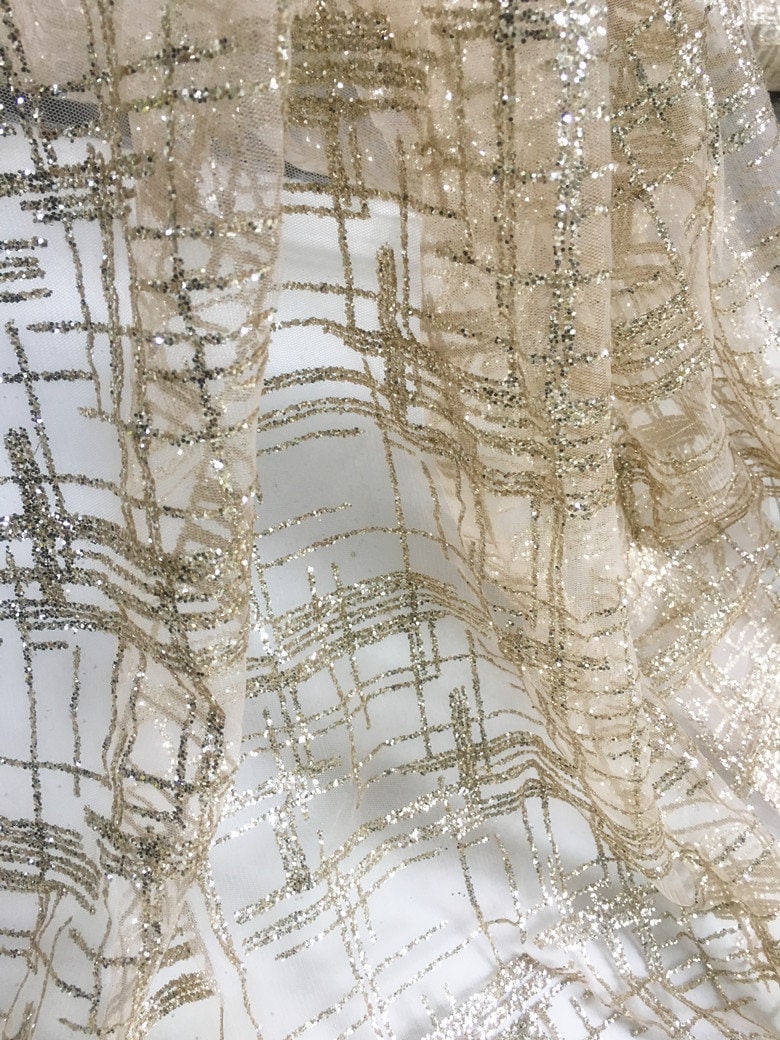 Bronzing Square Mesh Fabric, Shiny Glitter Wedding Costume Dress, 55"W