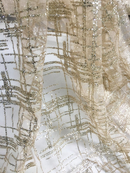 Bronzing Square Mesh Fabric, Shiny Glitter Wedding Costume Dress, 55"W