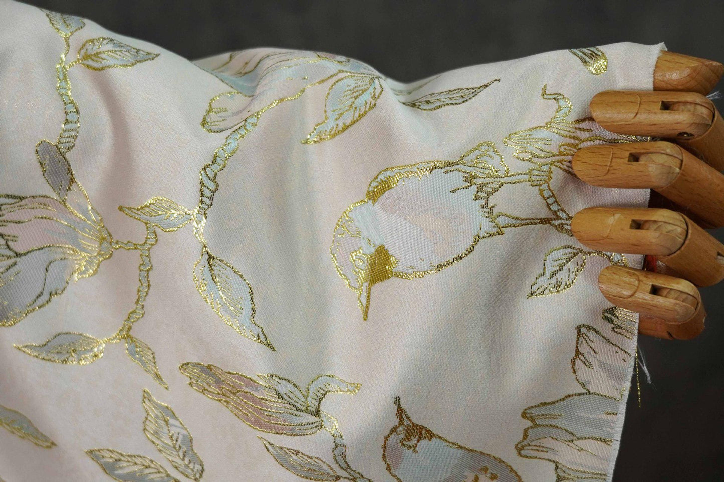 Floral Gold Jacquard Satin Fabric: Brocade Textile, Dressmaking & Upholstery (64" Wide, By The Meter)