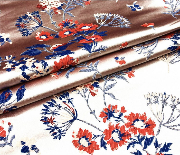Ginseng Flower Damask Brocade Fabric: 59" Wide Silk Rayon Blend