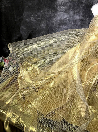 Gold & Silver Stiff Mesh Fabric, Creative Modeling, Designer Dress, 59"W, By the Meter
