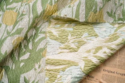 Floral Jacquard Fabric: Gold Thread 3D Texture, 55" Wide