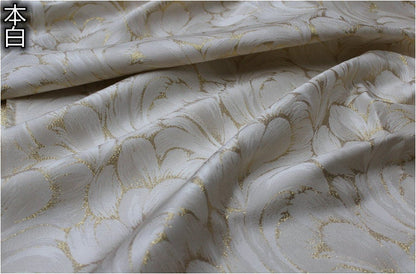 Off White Jacquard Fabric: 3D Gold Flower Design, 55" Wide