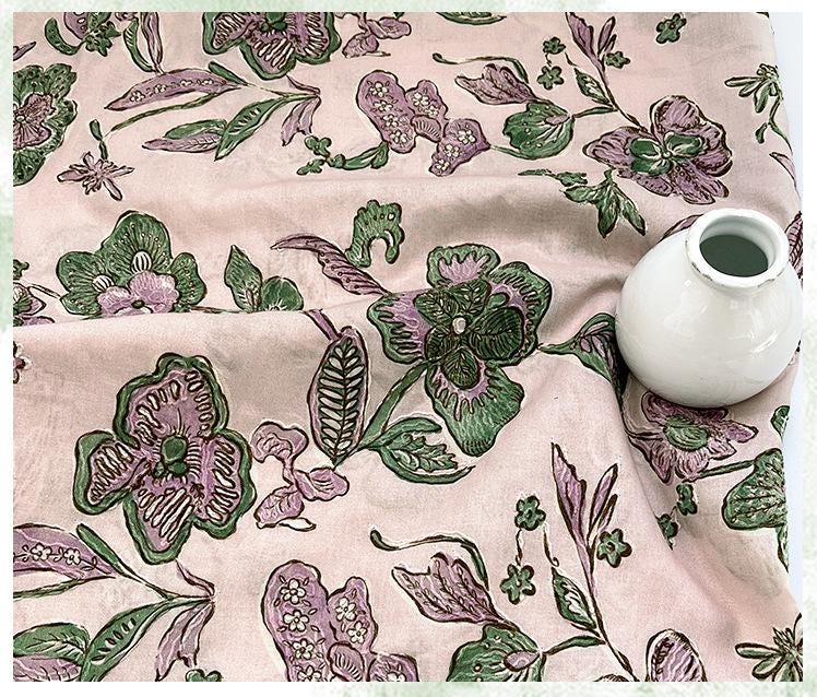 Pink Floral Jacquard Fabric ��� Embroidered Cott" Wide