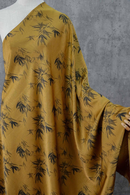 Bamboo Leaf Print Satin Rayon Fabric: Drapey Sewing Material